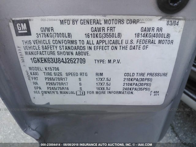 1GKEK63U84J262709 - 2004 GMC YUKON DENALI TAN photo 9