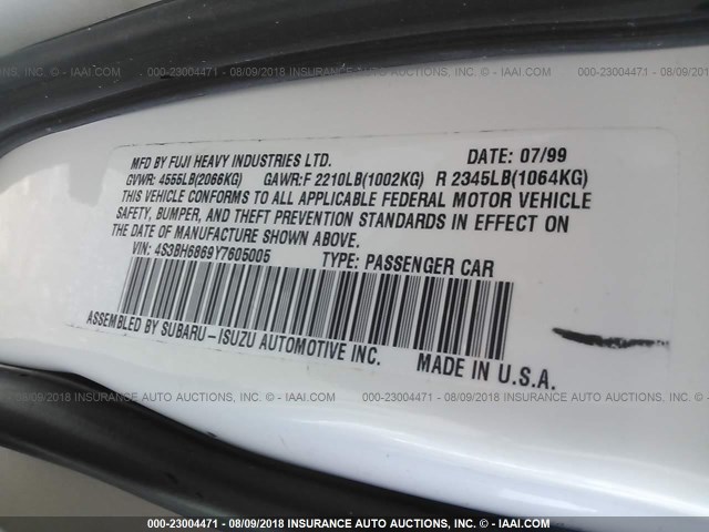 4S3BH6869Y7605005 - 2000 SUBARU LEGACY OUTBACK LIMITED WHITE photo 9