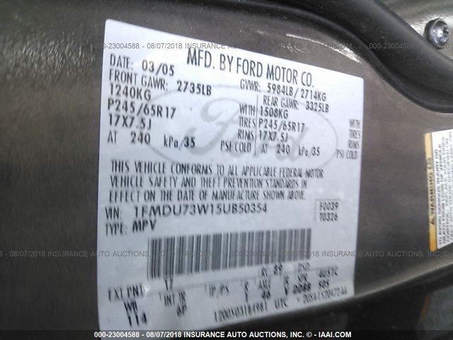 1FMDU73W15UB50354 - 2005 FORD EXPLORER XLT/XLT SPORT/NBX 棕色 照片 9