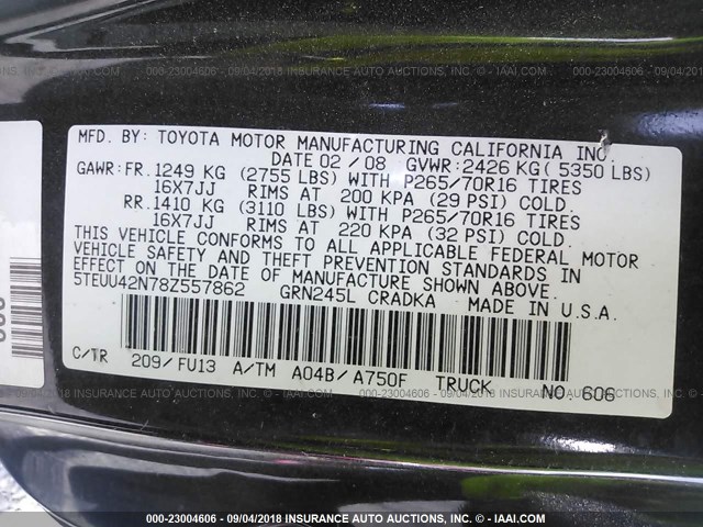 5TEUU42N78Z557862 - 2008 TOYOTA TACOMA ACCESS CAB Schwarz Foto 9