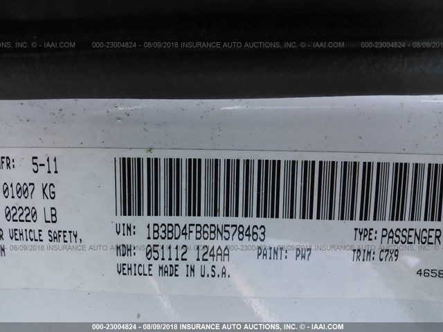 1B3BD4FB6BN578463 - 2011 DODGE AVENGER EXPRESS 白色 照片 9