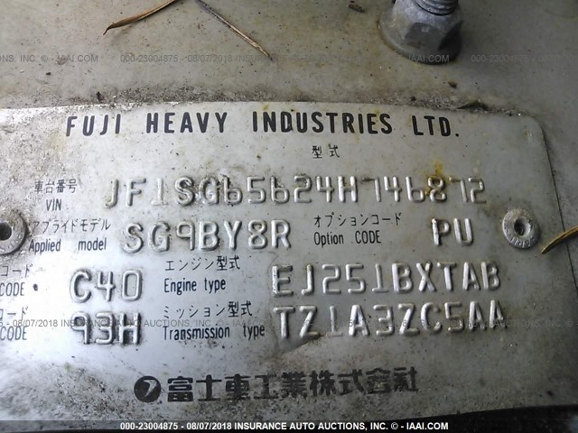 JF1SG65624H746872 - 2004 SUBARU FORESTER 2.5XS მწვანე ფოტო 9