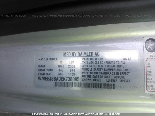 WMEEJ3BA0EK738095 - 2014 SMART FORTWO PURE/PASSION WHITE photo 9