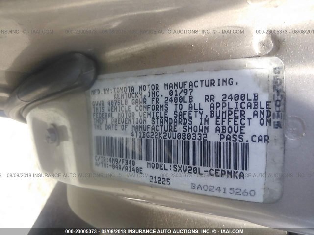 4T1BG22K2VU080332 - 1997 TOYOTA CAMRY CE/LE/XLE 棕色 照片 9