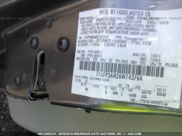 1FAFP36N26W143764 - 2006 FORD FOCUS ZXW GRAY photo 9