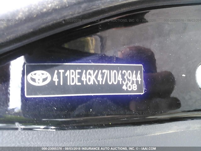 4T1BE46K47U043944 - 2007 TOYOTA CAMRY NEW GENERAT CE/LE/XLE/SE BLACK photo 9