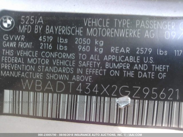 WBADT434X2GZ95621 - 2002 BMW 525 I AUTOMATIC SILVER photo 9