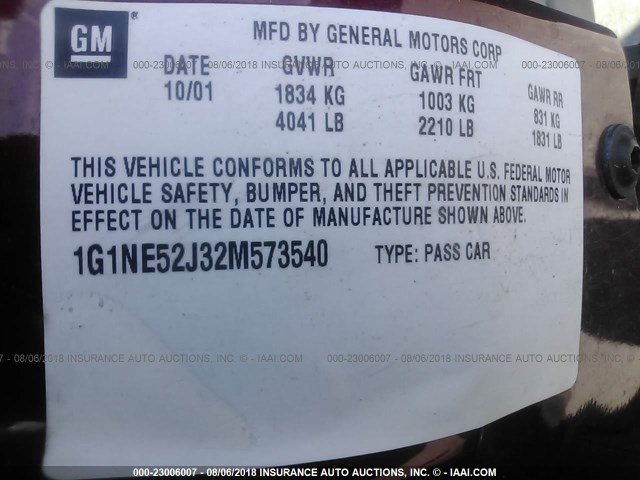 1G1NE52J32M573540 - 2002 CHEVROLET MALIBU LS RED photo 9