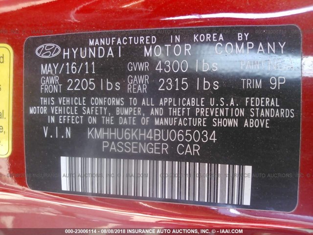 KMHHU6KH4BU065034 - 2011 HYUNDAI GENESIS COUPE 3.8L RED photo 9