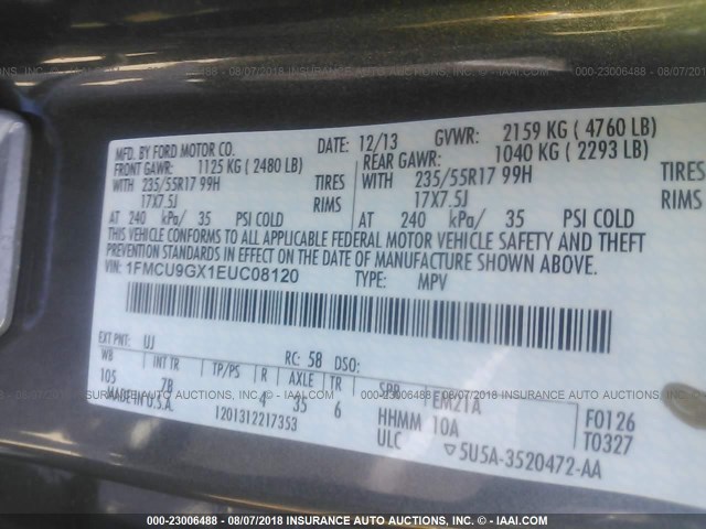 1FMCU9GX1EUC08120 - 2014 FORD ESCAPE SE GRAY photo 9