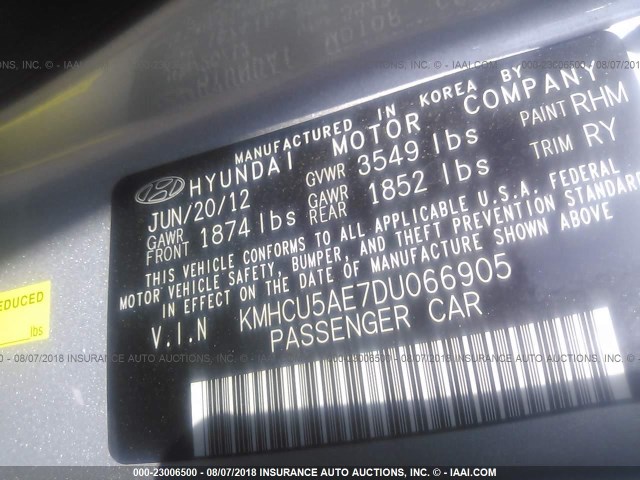 KMHCU5AE7DU066905 - 2013 HYUNDAI ACCENT GLS/SE SILVER photo 9