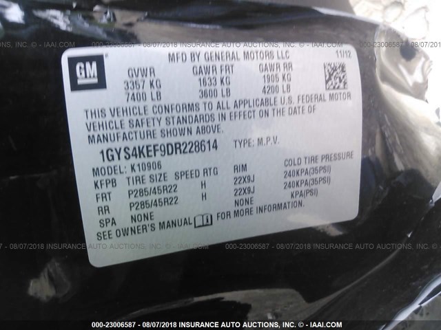 1GYS4KEF9DR228614 - 2013 CADILLAC ESCALADE ESV PLATINUM შავი ფოტო 9