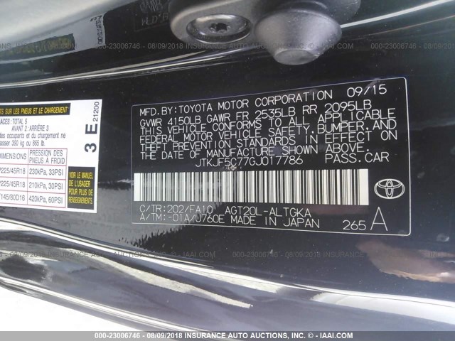 JTKJF5C77GJ017786 - 2016 TOYOTA SCION TC Qara foto 9