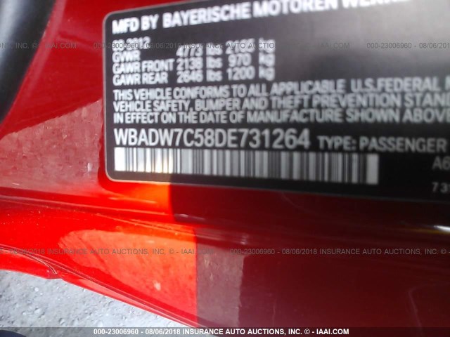 WBADW7C58DE731264 - 2013 BMW 328 I SULEV RED photo 9