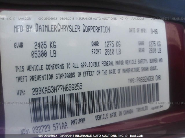 2B3KA53H77H656255 - 2007 DODGE CHARGER R/T RED photo 9