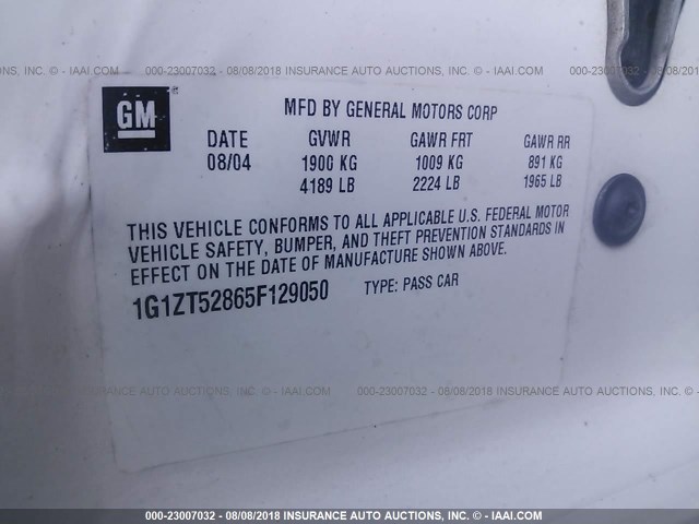 1G1ZT52865F129050 - 2005 CHEVROLET MALIBU LS Ақ фото 9