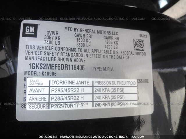 1GKS2MEF6DR118406 - 2013 GMC YUKON XL DENALI BLACK photo 9