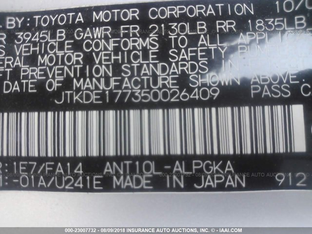 JTKDE177350026409 - 2005 TOYOTA SCION TC 银色 照片 9