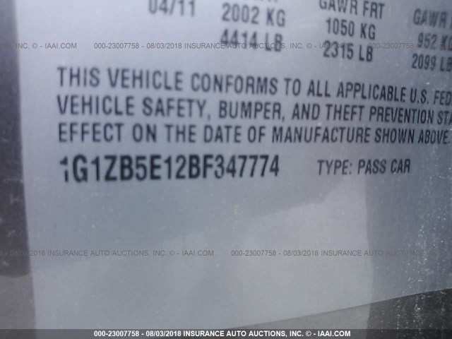 1G1ZB5E12BF347774 - 2011 CHEVROLET MALIBU LS BROWN photo 9