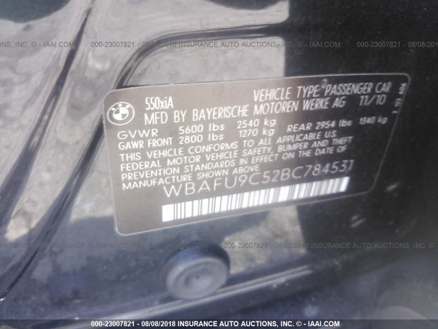 WBAFU9C52BC784531 - 2011 BMW 550 XI BLACK photo 9