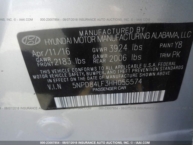 5NPD84LF3HH055574 - 2017 HYUNDAI ELANTRA SE/VALUE/LIMITED SILVER photo 9