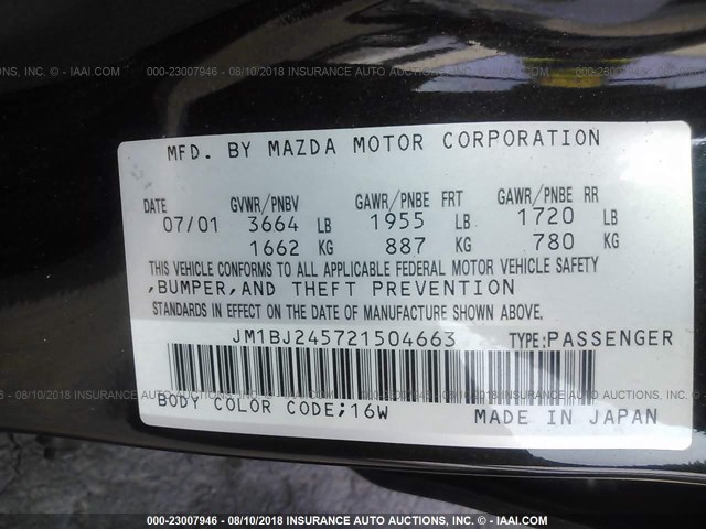 JM1BJ245721504663 - 2002 MAZDA PROTEGE PR5 黑色 照片 9