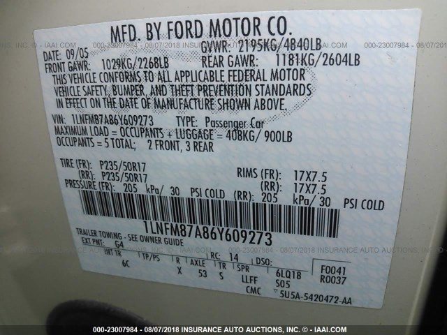 1LNFM87A86Y609273 - 2006 LINCOLN LS 奶油色 照片 9