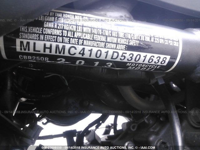 MLHMC4101D5301638 - 2013 HONDA CBR250 R WHITE photo 10