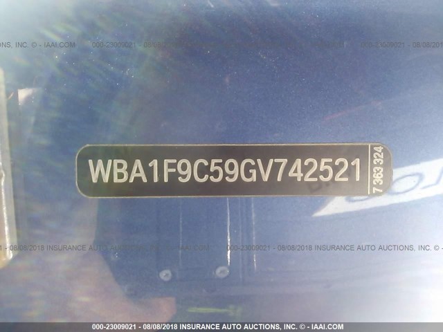 WBA1F9C59GV742521 - 2016 BMW 228 I/SULEV BLUE photo 9