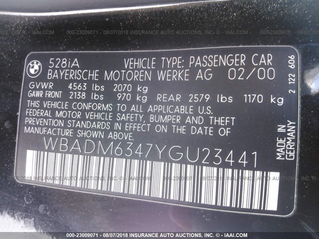 WBADM6347YGU23441 - 2000 BMW 528 I AUTOMATIC Qara foto 9