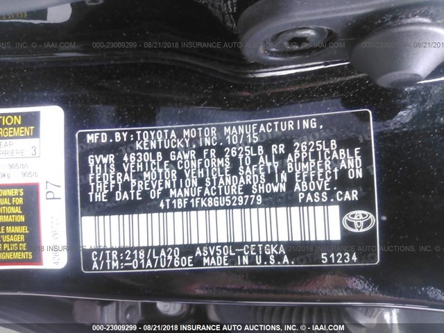 4T1BF1FK8GU529779 - 2016 TOYOTA CAMRY LE/XLE/SE/XSE 黑色 照片 9