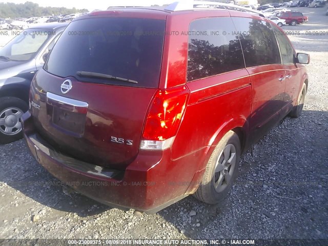 5N1BV28U98N116529 - 2008 NISSAN QUEST S/SE/SL RED photo 4