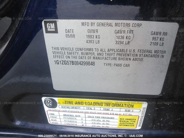 1G1ZG57B084299848 - 2008 CHEVROLET MALIBU LS Көк фото 9