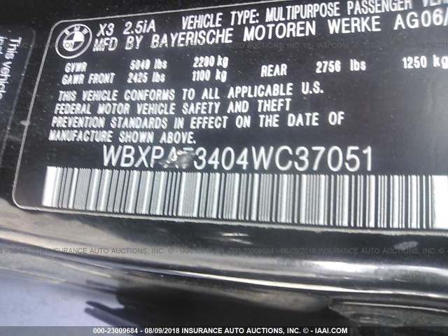 WBXPA73404WC37051 - 2004 BMW X3 2.5I BLACK photo 9