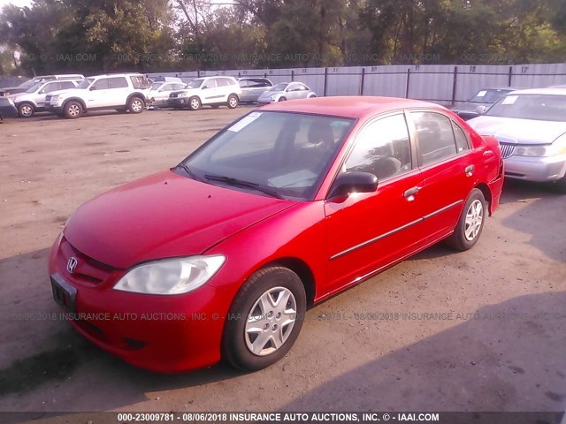 1HGES163X5L013353 - 2005 HONDA CIVIC DX VP RED photo 2