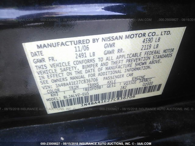 1N4BA41E27C836706 - 2007 NISSAN MAXIMA SE/SL BLACK photo 9