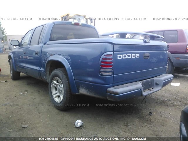 1B7HL38X725724692 - 2002 DODGE DAKOTA QUAD SPORT/QUAD R/T BLUE photo 3