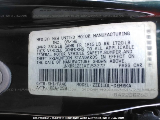 1NXBR12E1XZ153272 - 1999 TOYOTA COROLLA VE/CE/LE 绿色 照片 9