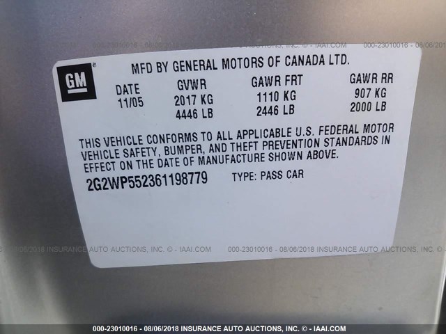 2G2WP552361198779 - 2006 PONTIAC GRAND PRIX Сріблястий фото 9