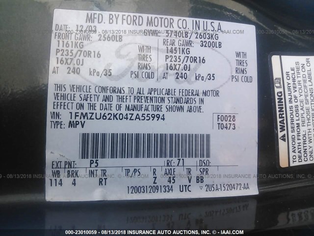 1FMZU62K04ZA55994 - 2004 FORD EXPLORER XLS/XLS SPORT GREEN photo 9