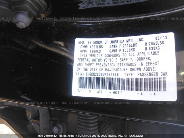 1HGCR2E58DA184656 - 2013 HONDA ACCORD SPORT BLACK photo 9