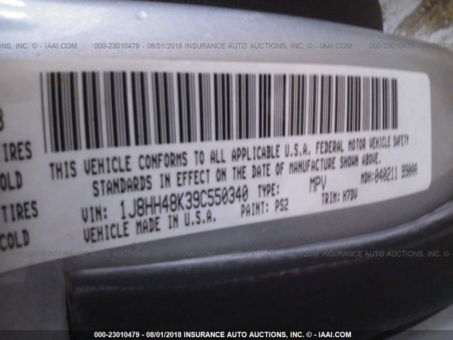 1J8HH48K39C550340 - 2009 JEEP COMMANDER SPORT ვერცხლისფერი ფოტო 9