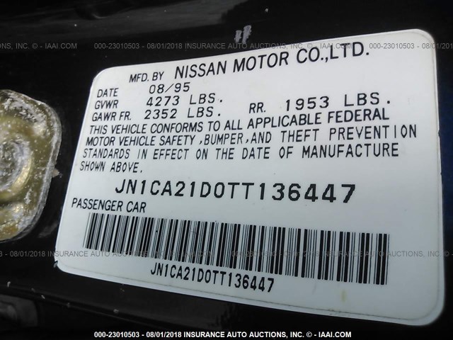 JN1CA21D0TT136447 - 1996 NISSAN MAXIMA GLE/GXE/SE BLUE photo 9