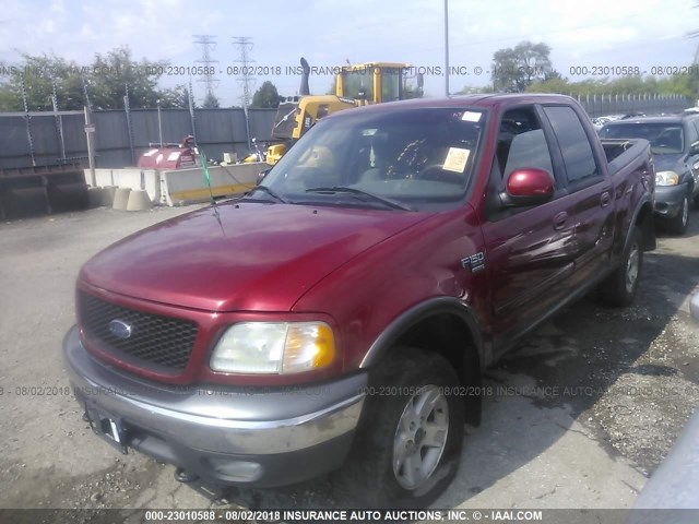 1FTRW08L02KA74451 - 2002 FORD F150 SUPERCREW RED photo 2