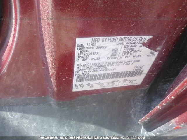 1FTRW08L02KA74451 - 2002 FORD F150 SUPERCREW RED photo 9