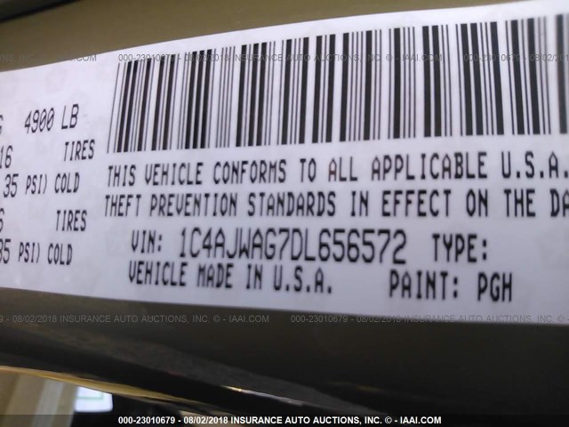 1C4AJWAG7DL656572 - 2013 JEEP WRANGLER SPORT GREEN photo 9