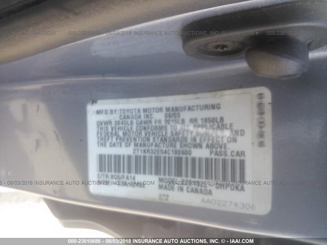 2T1KR32E54C180600 - 2004 TOYOTA COROLLA MATRIX XR Light Blue photo 9