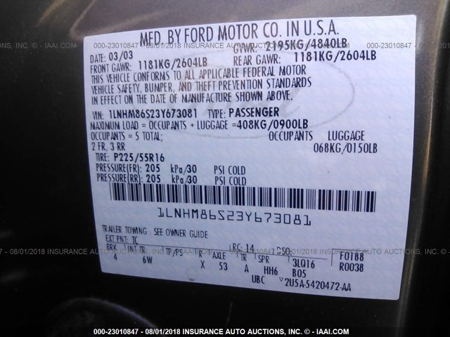 1LNHM86S23Y673081 - 2003 LINCOLN LS TAN photo 9