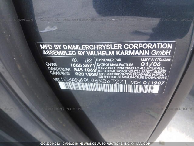 1C3AN69L96X067271 - 2006 CHRYSLER CROSSFIRE LIMITED GRAY photo 9