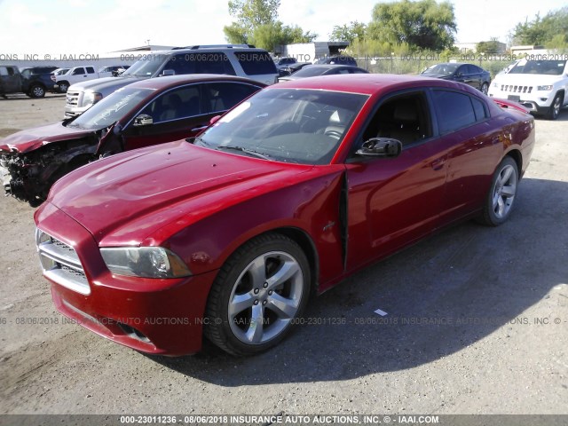 2C3CDXCT6DH537641 - 2013 DODGE CHARGER R/T RED photo 2